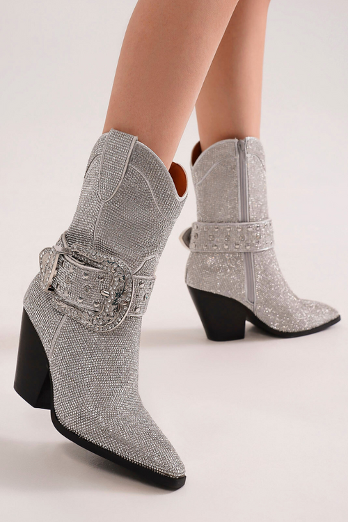 Western Ankle Boots with Rhinestone Strap and Buckle ANTONIA-03