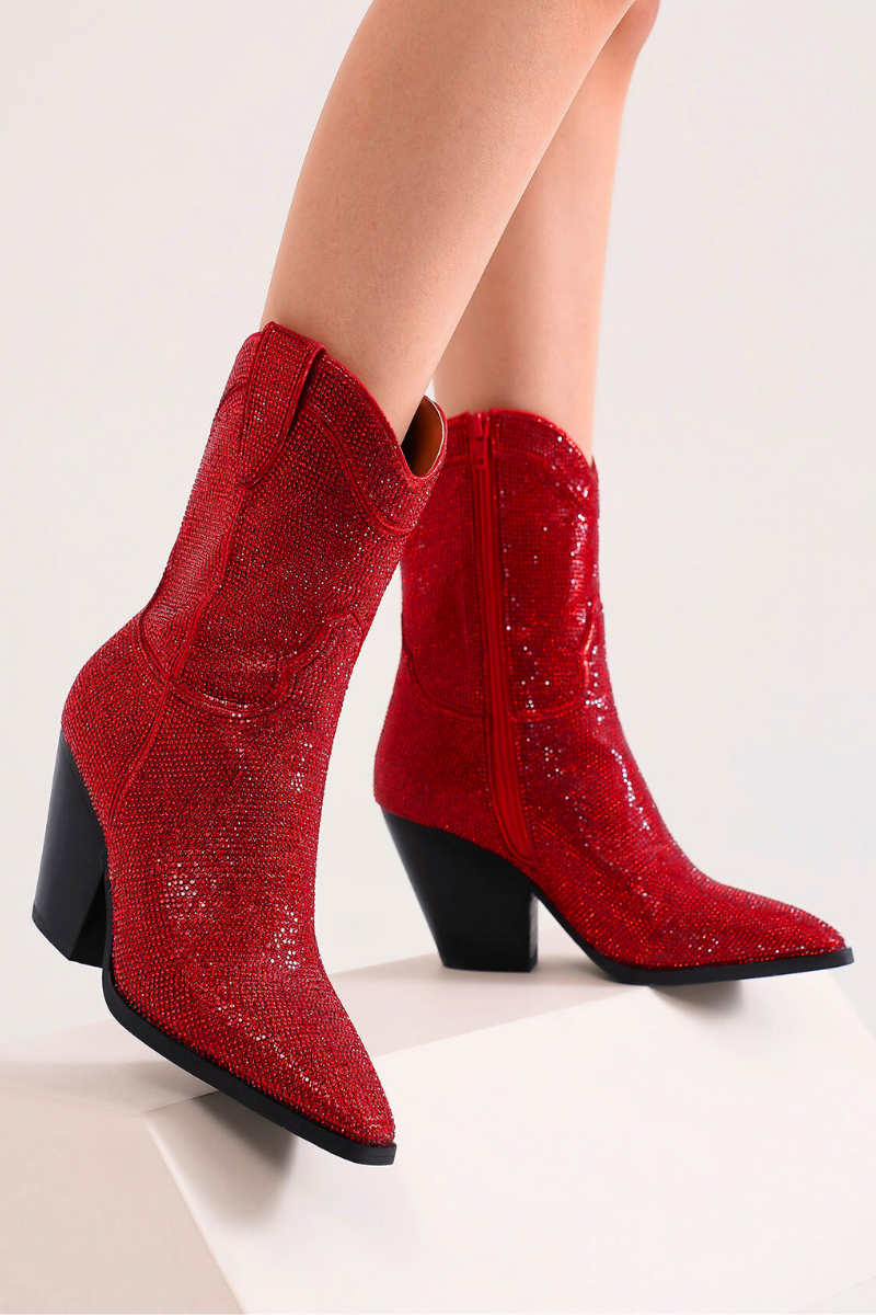 Western Ankle Boots with Rhinestone Strap and Buckle ANTONIA-03