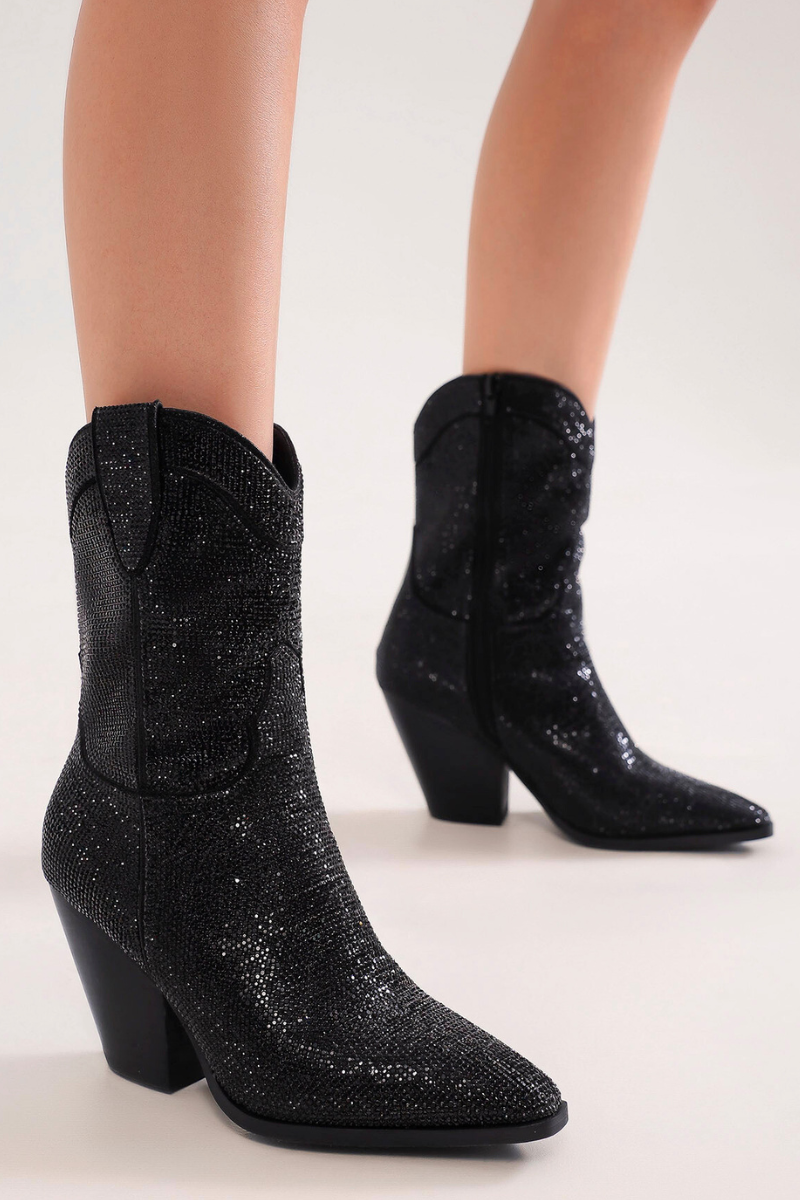 Western Ankle Boots with Rhinestone Strap and Buckle ANTONIA-03