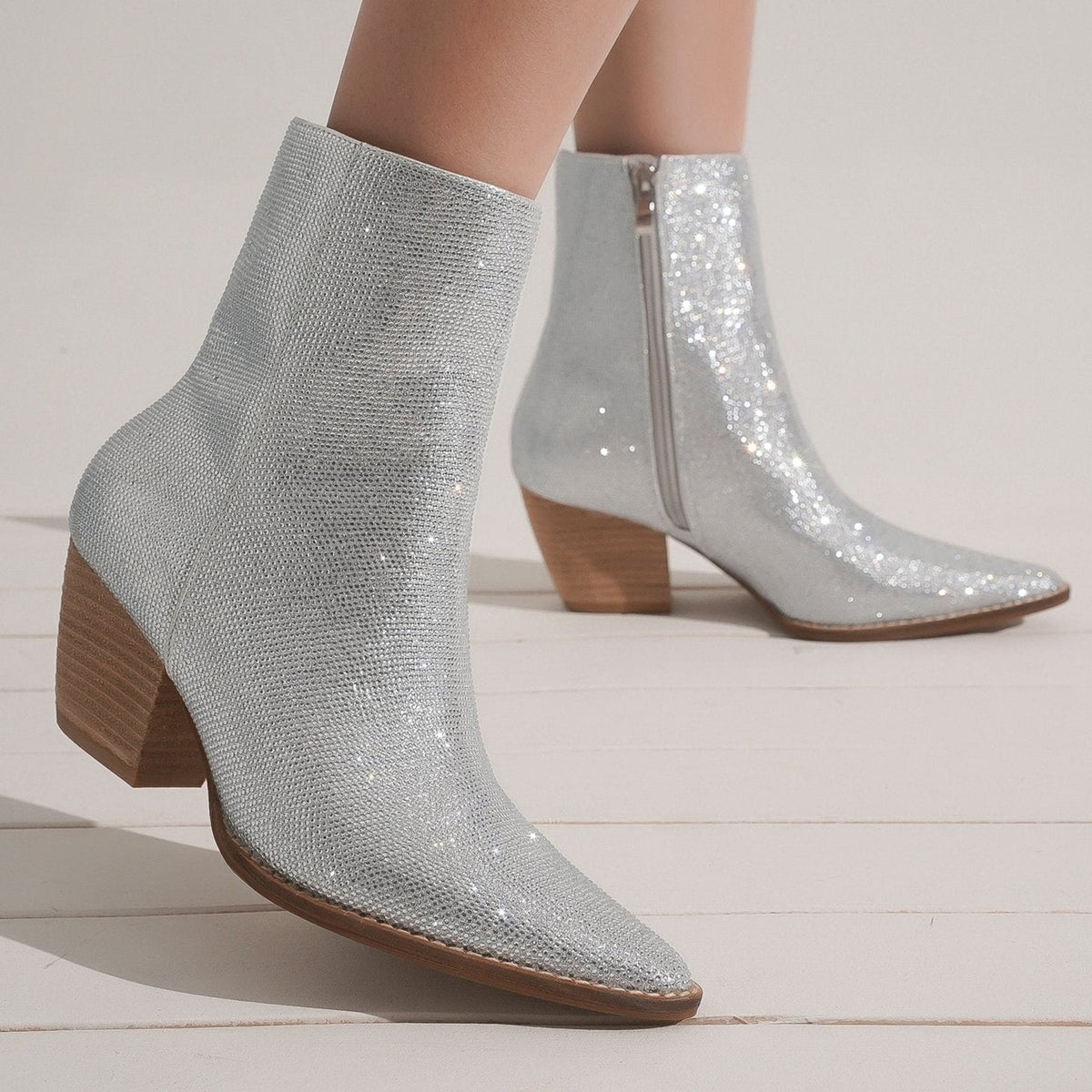 Rhinestone Block Heel Ankle Boots – ARISA-01