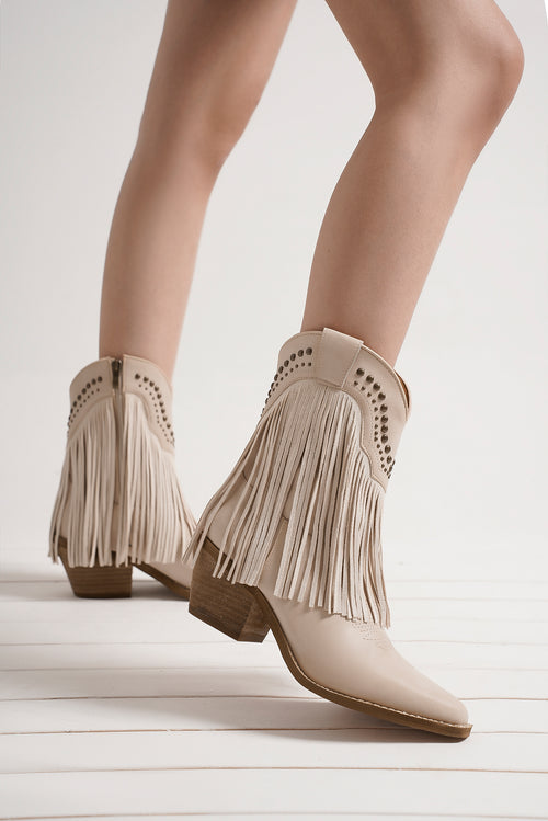 Fringe Western Block Heel Ankle Boots – ADELA-16