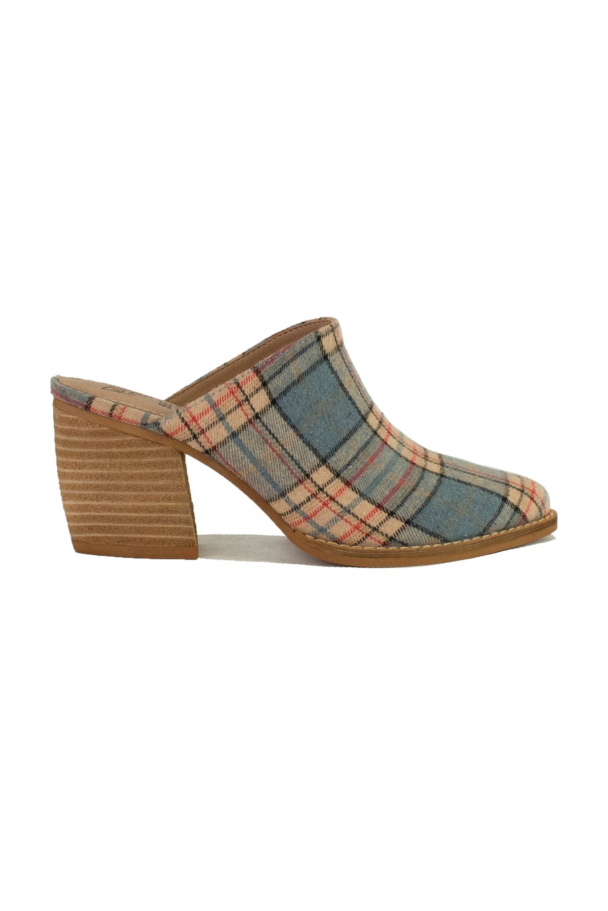 Plaid Block Heel Mules Angela-01