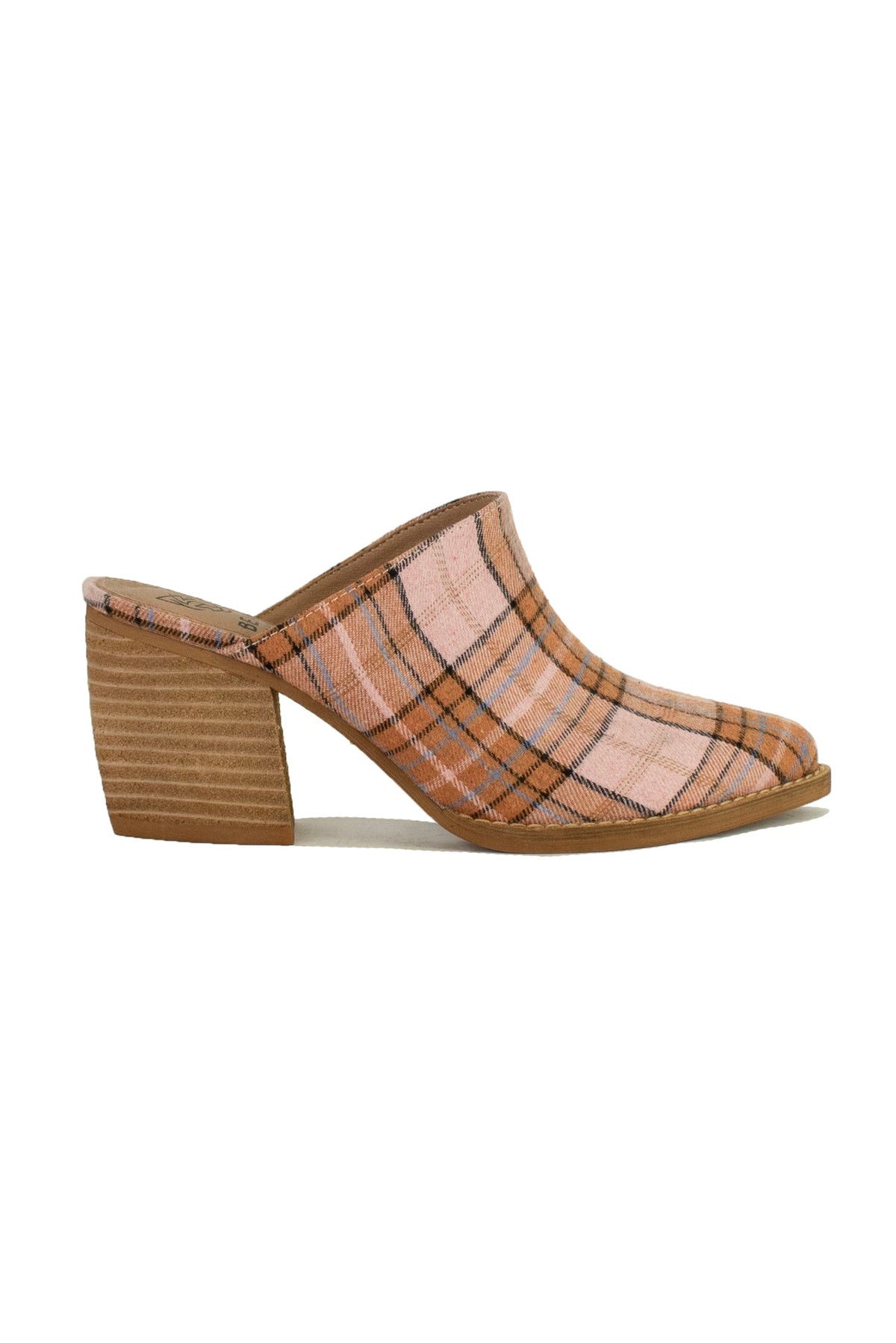 Plaid Block Heel Mules Angela-01