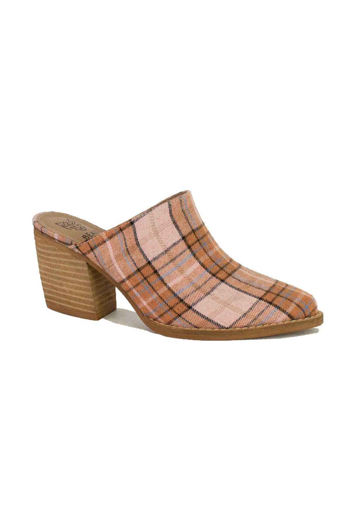 Plaid Block Heel Mules Angela-01