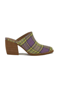 Plaid Block Heel Mules Angela-01