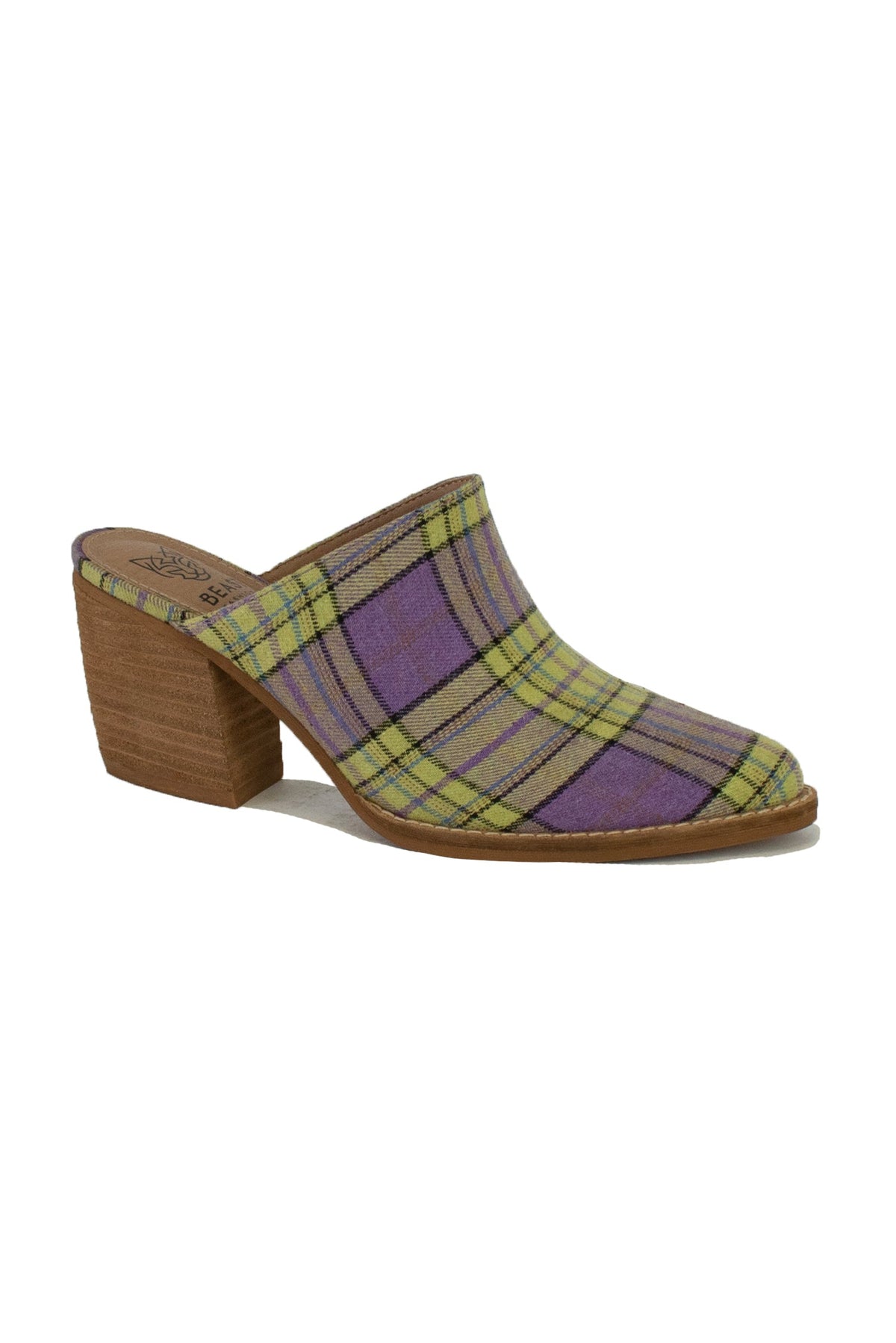 Plaid Block Heel Mules Angela-01