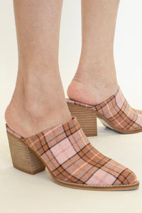 Plaid Block Heel Mules Angela-01