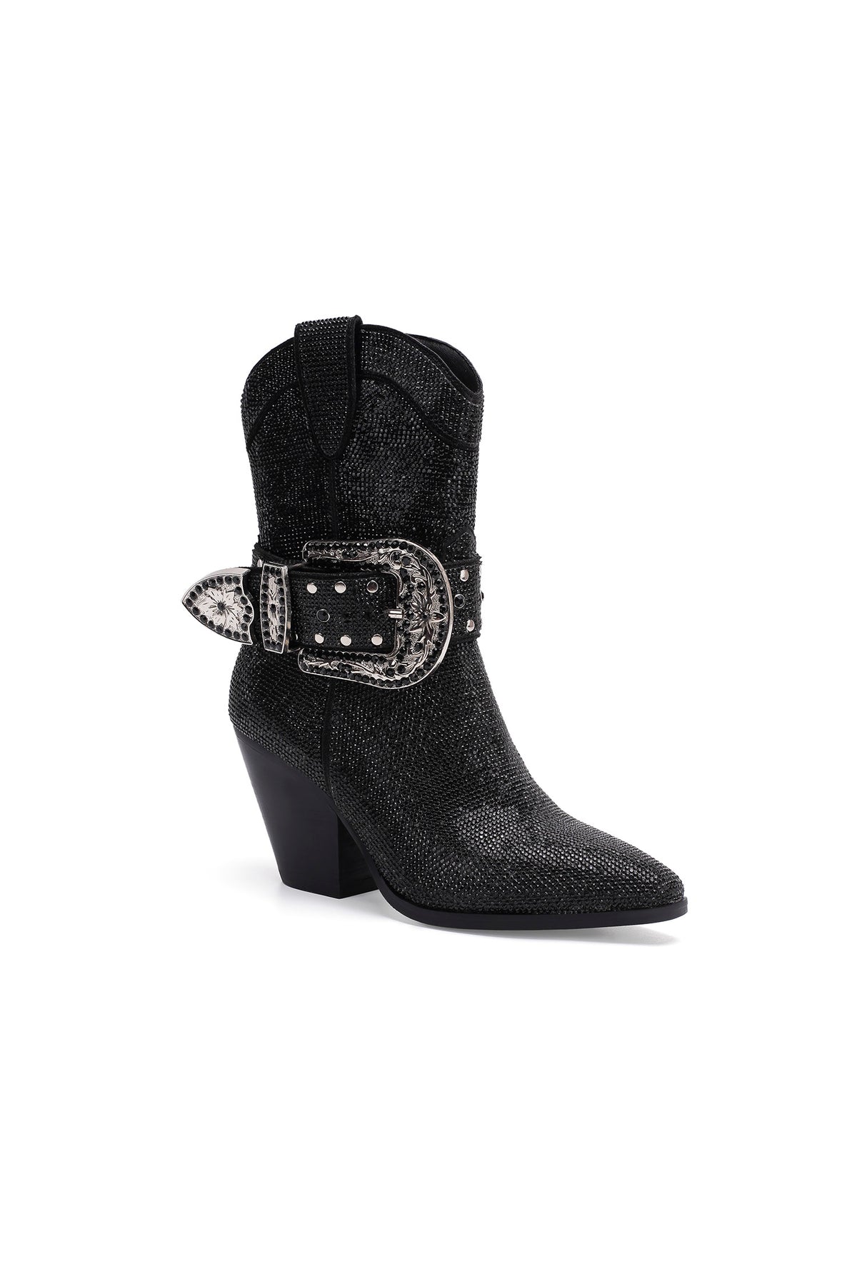 Western Ankle Boots with Rhinestone Strap and Buckle ANTONIA-03