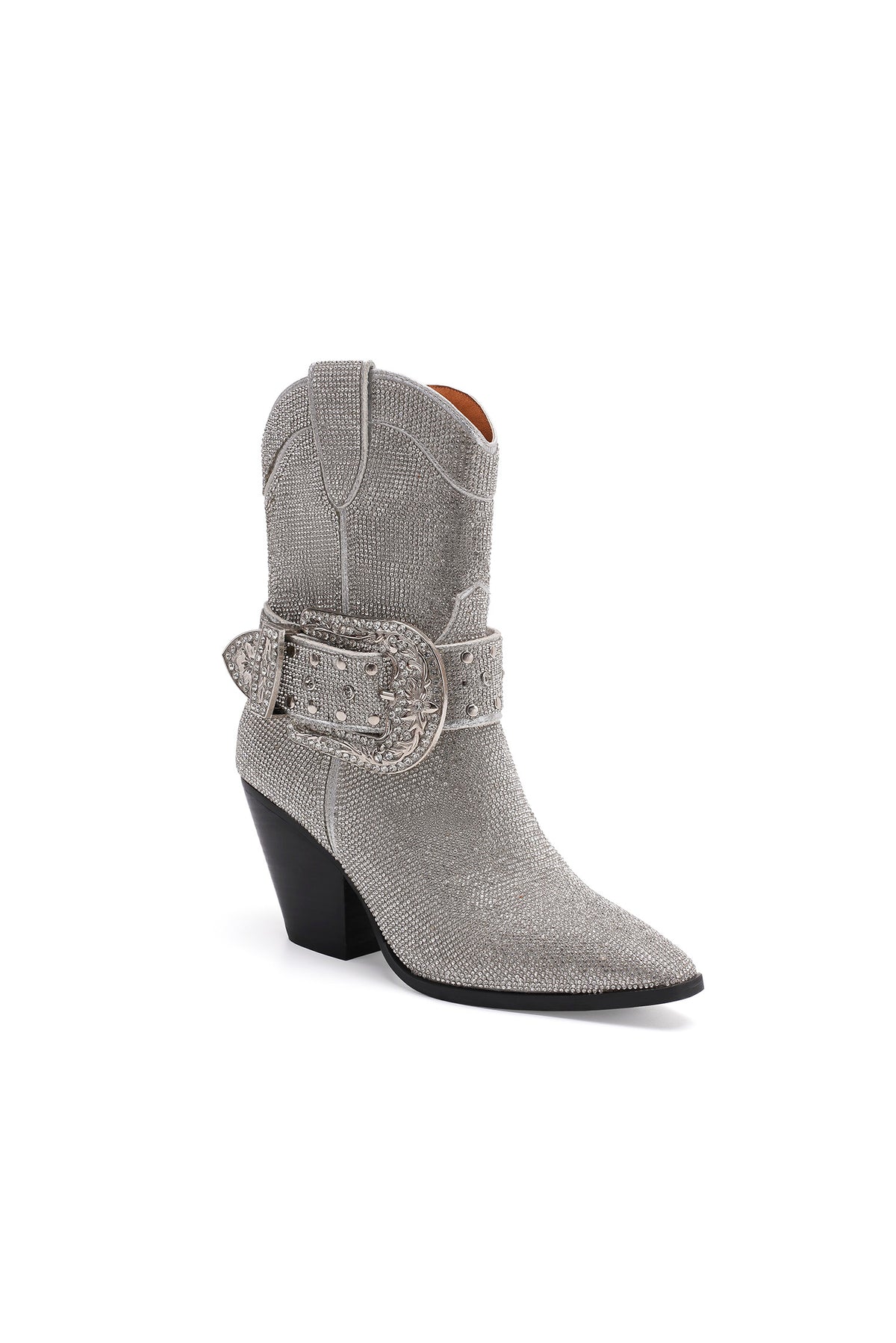 Western Ankle Boots with Rhinestone Strap and Buckle ANTONIA-03