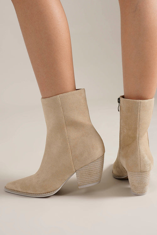 Suede Western Block Heel Ankle Boots – ARISA-01