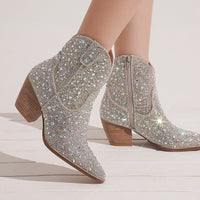 Rhinestone Western Block Heel Ankle Boots – ARISA-46-R2