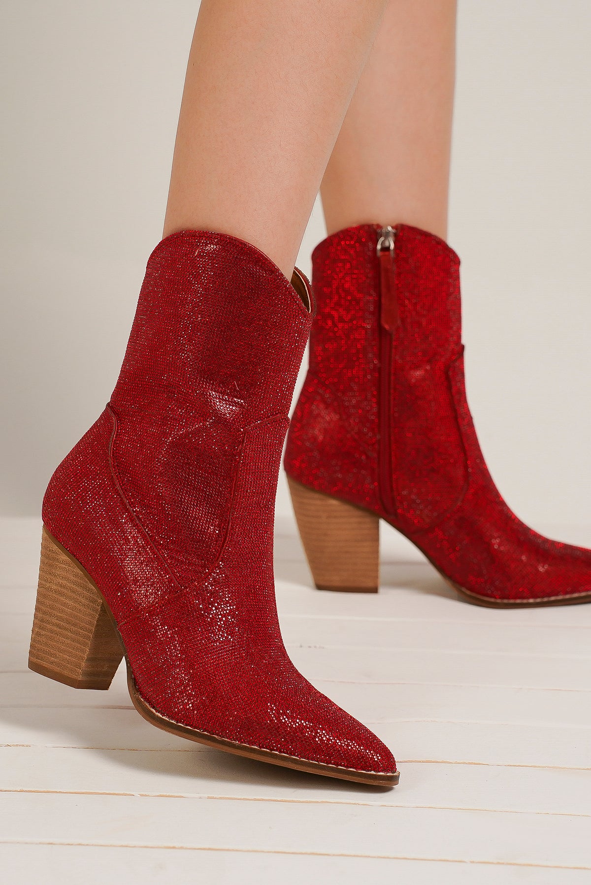 Women’s Sparkle Block Heel Ankle Boots – AUTUMN-06NC