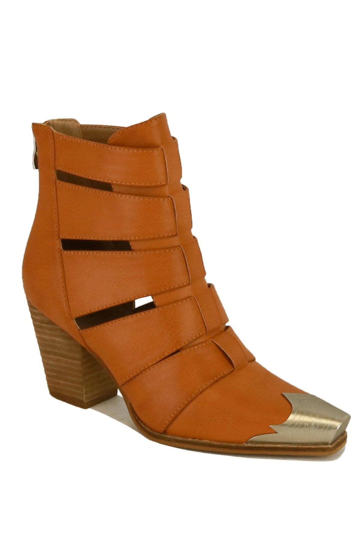 Strappy Metal-Toe Block Heel Ankle Boots – DAKOTA-06