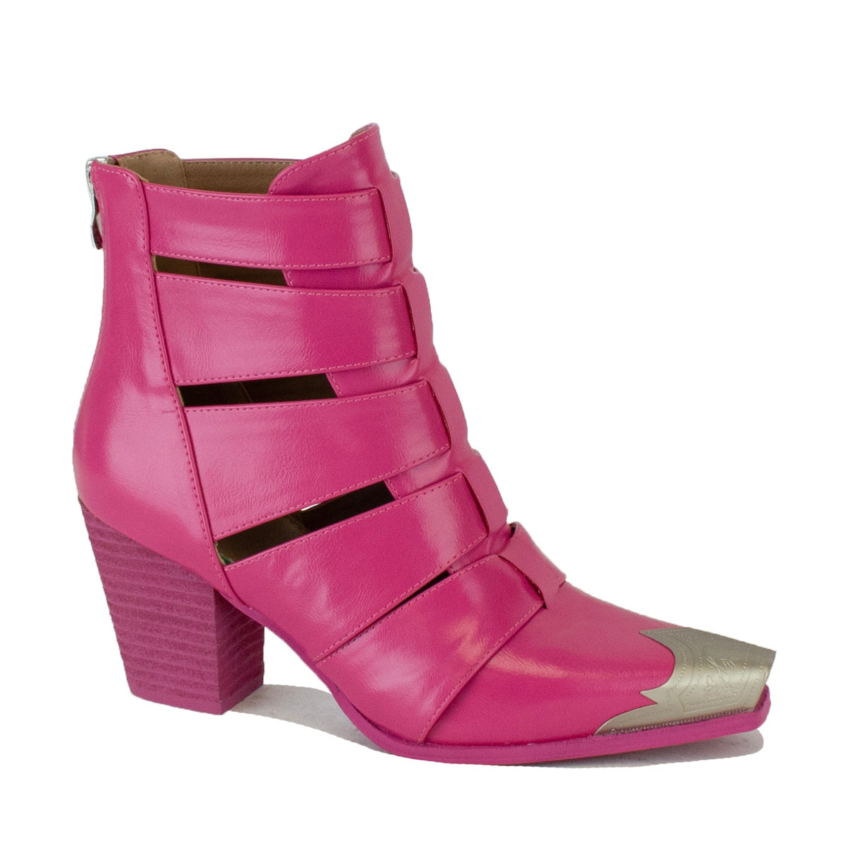 Strappy Metal-Toe Block Heel Ankle Boots – DAKOTA-06