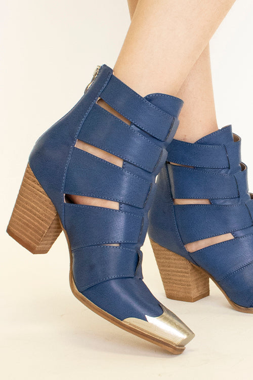 Strappy Metal-Toe Block Heel Ankle Boots – DAKOTA-06