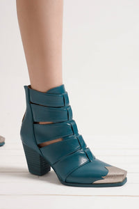 Strappy Metal-Toe Block Heel Ankle Boots – DAKOTA-06